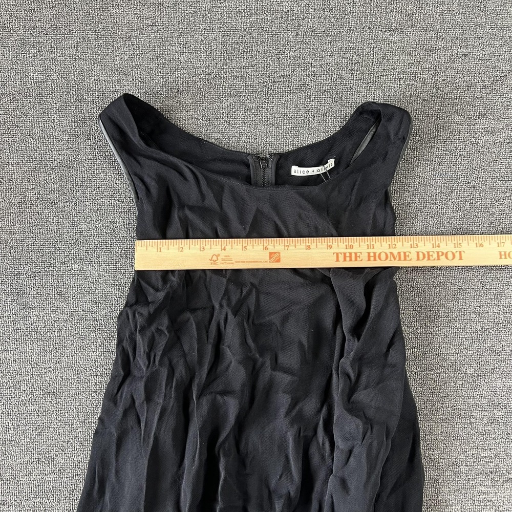 Alice + Olivia Womens Tank Top Medium Black Hi Low Zip Back Leather Trim Tunic - Picture 7 of 11